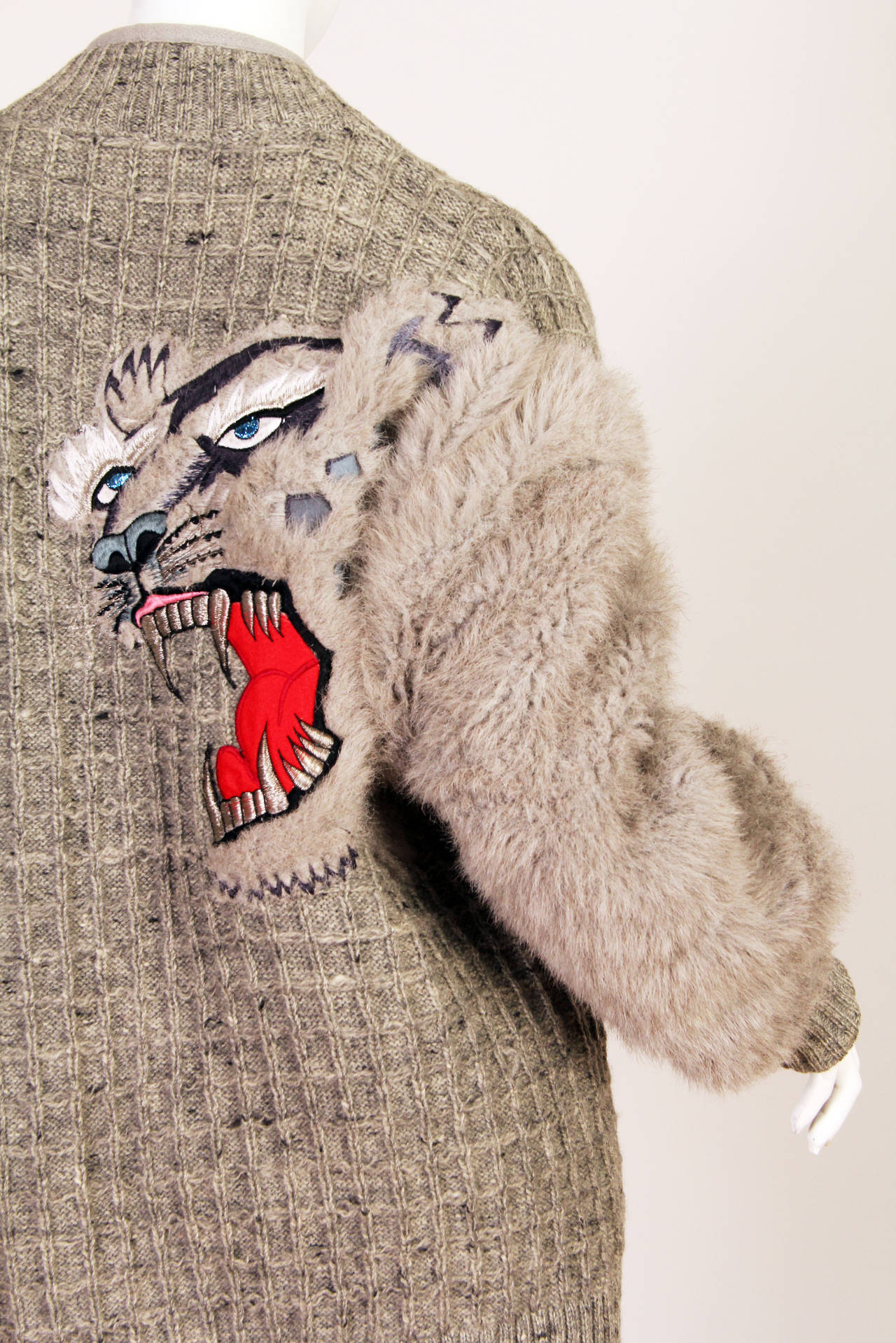 1990s KANSAI Incredible Snow Leopard Wool Sweater with Fur 4