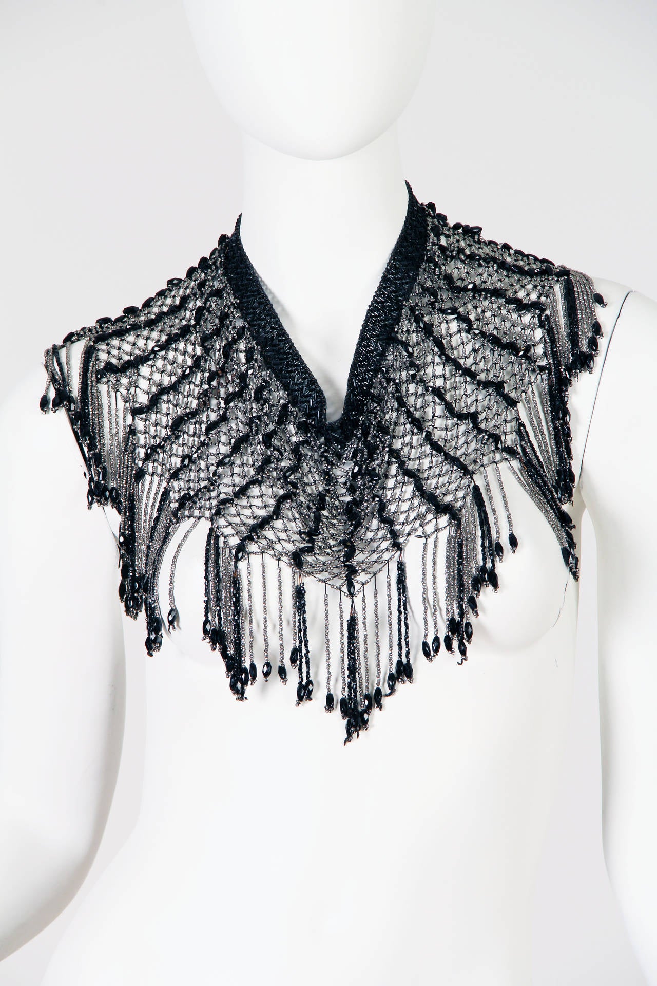 Fringed Victorian Cut Glass and Steel Beaded Collar Necklace Mantle In Good Condition In New York, NY
