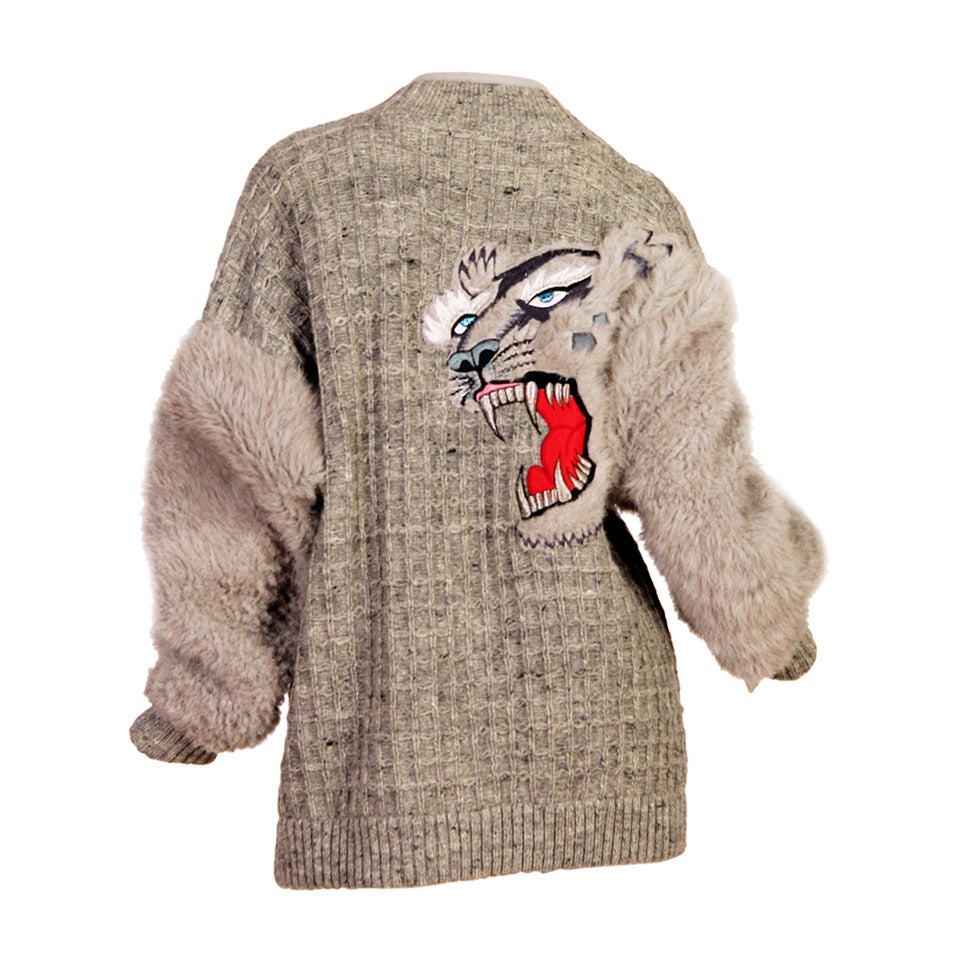 1990s KANSAI Incredible Snow Leopard Wool Sweater with Fur