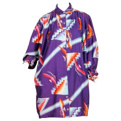 1980S KANSAI YAMAMOTO Printed Abstract Cotton  Tunic Oversized Shirt Dress With