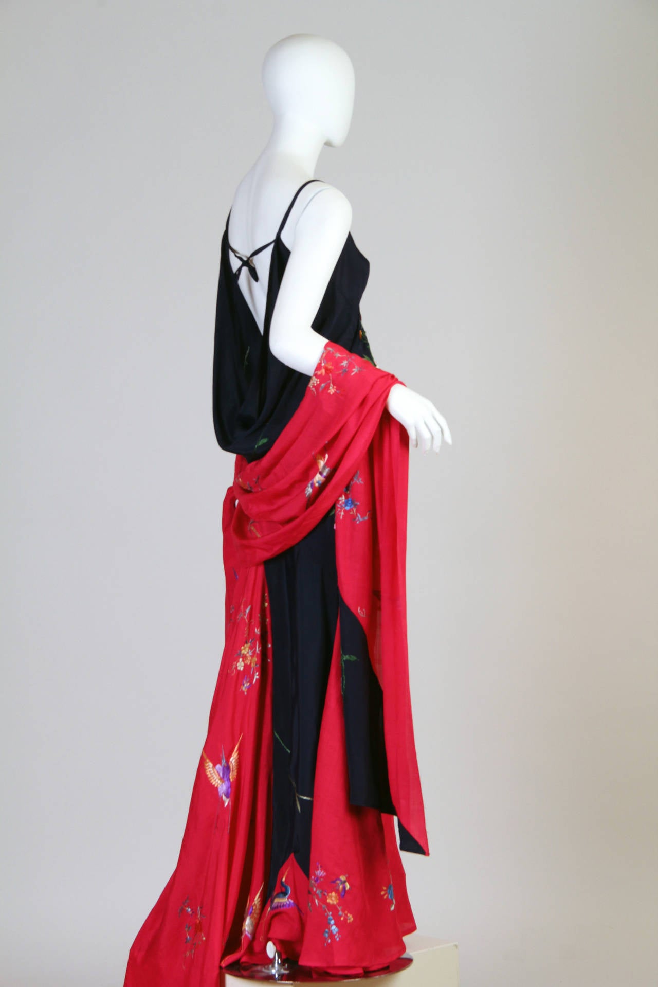 Bias Cut Gown Made From 1940s Embroidered Kimono Silk