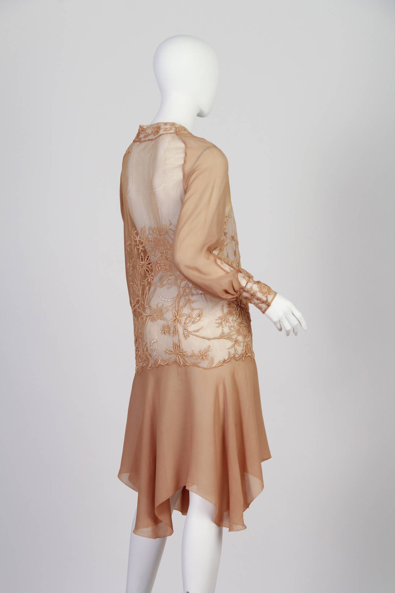 Very Fine Hand Embroidered Lace, Net, and Silk Dress In Excellent Condition In New York, NY