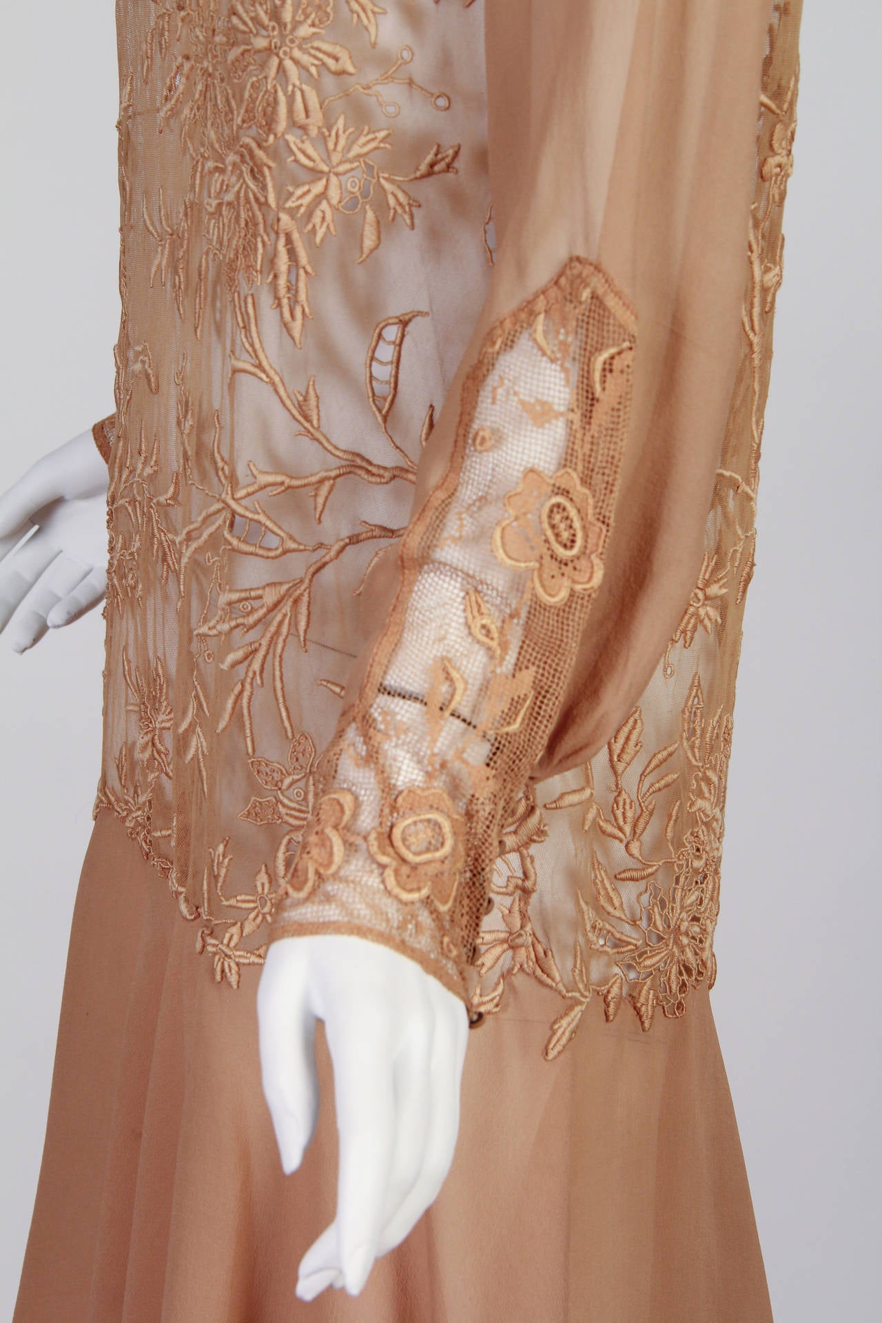 Very Fine Hand Embroidered Lace, Net, and Silk Dress 3