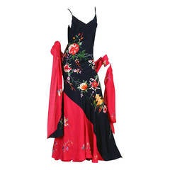 Bias Cut Gown Made From 1940s Embroidered Kimono Silk