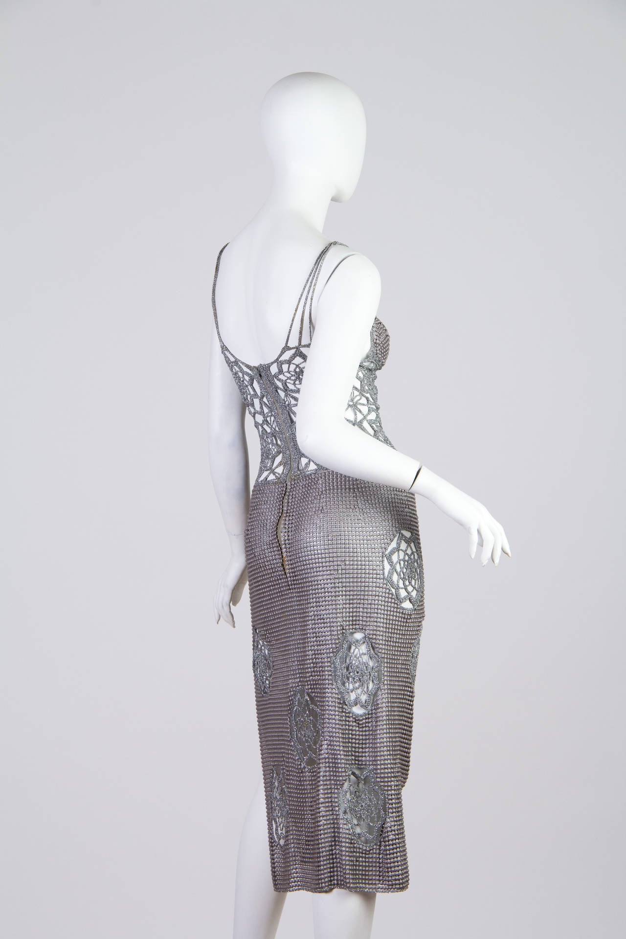 Gray 1970s Crochet and Chainmail Dress