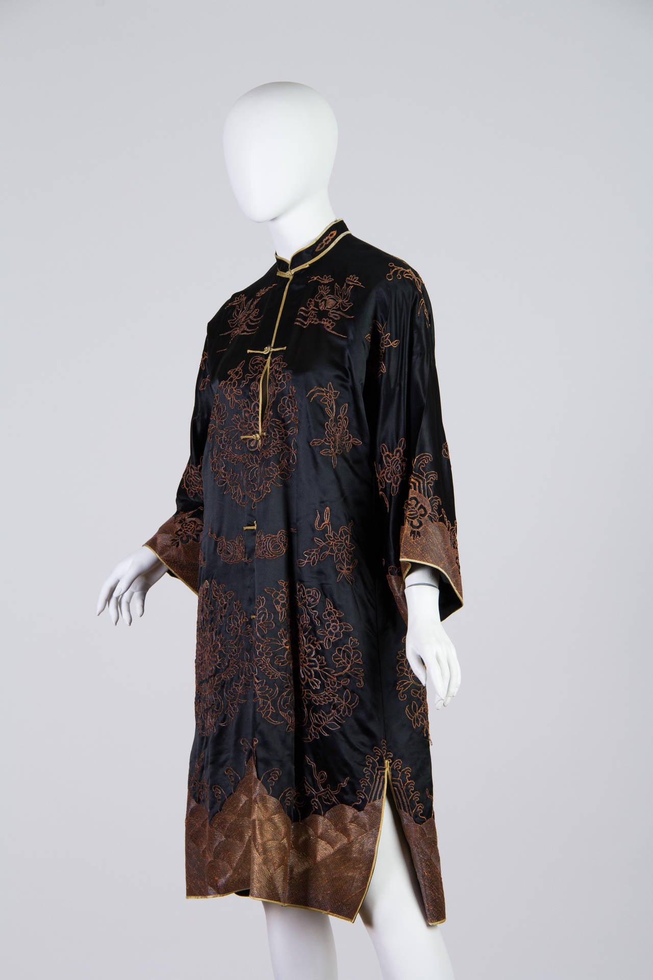 Black Early Chinese Embroidered Jacket Kimono style