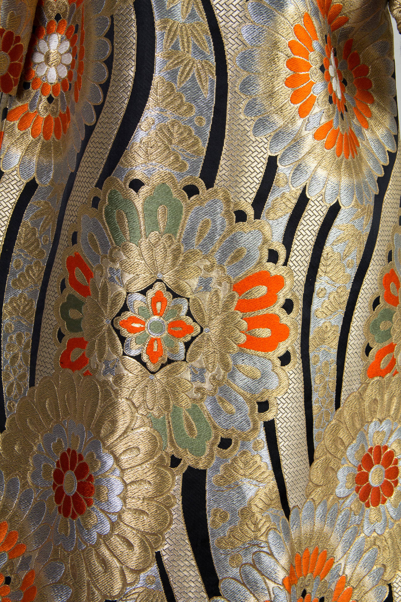 Women's 1960s Coat Made from Gold Shōwa Era Japanese Obi Fabric