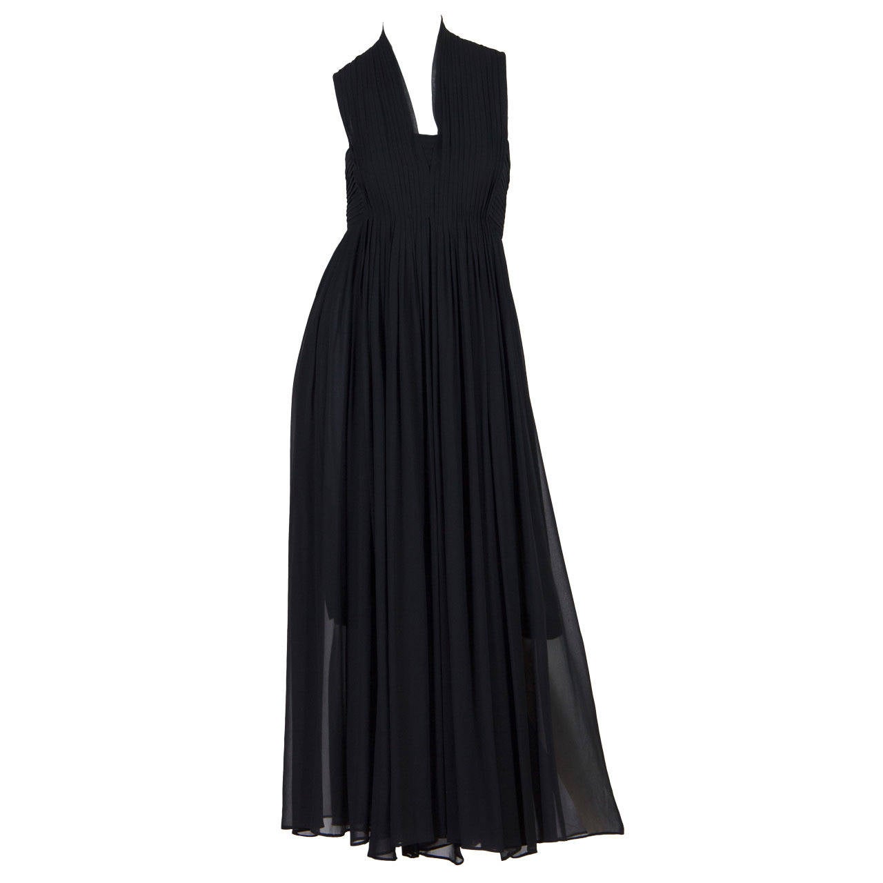 Chanel Gown in Pleated Chiffon with Gold Buttons at 1stDibs