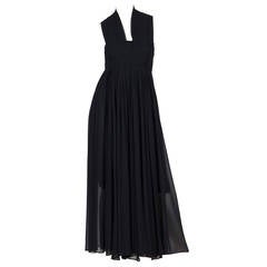 Chanel Gown in Pleated Chiffon with Gold Buttons