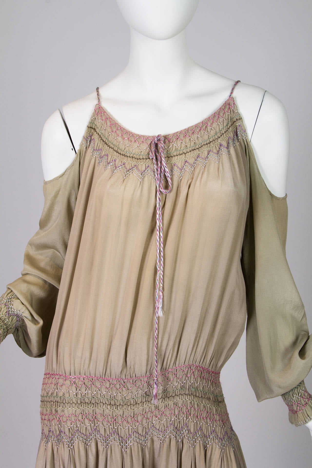 Hand Embroidered 1920s Silk Boho Dress 1