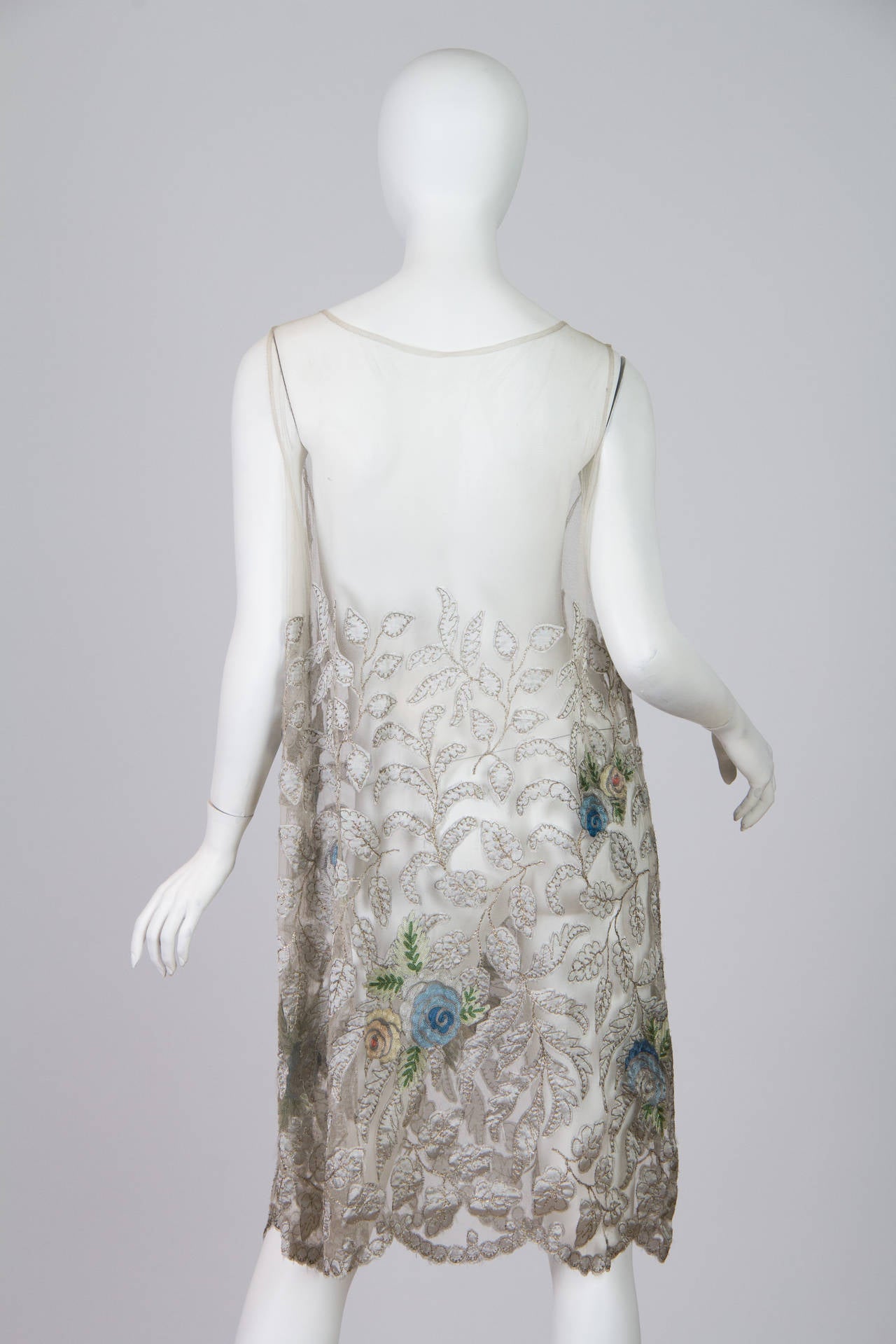 Women's 1920s Embroidered and Appliqued Silk Net Dress