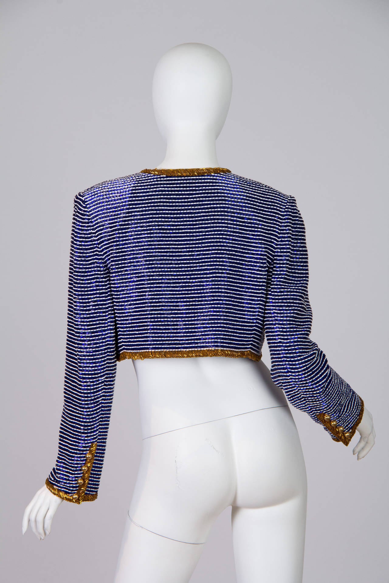 Russell Trusso Couture Cobalt Beaded Jacket In Excellent Condition In New York, NY