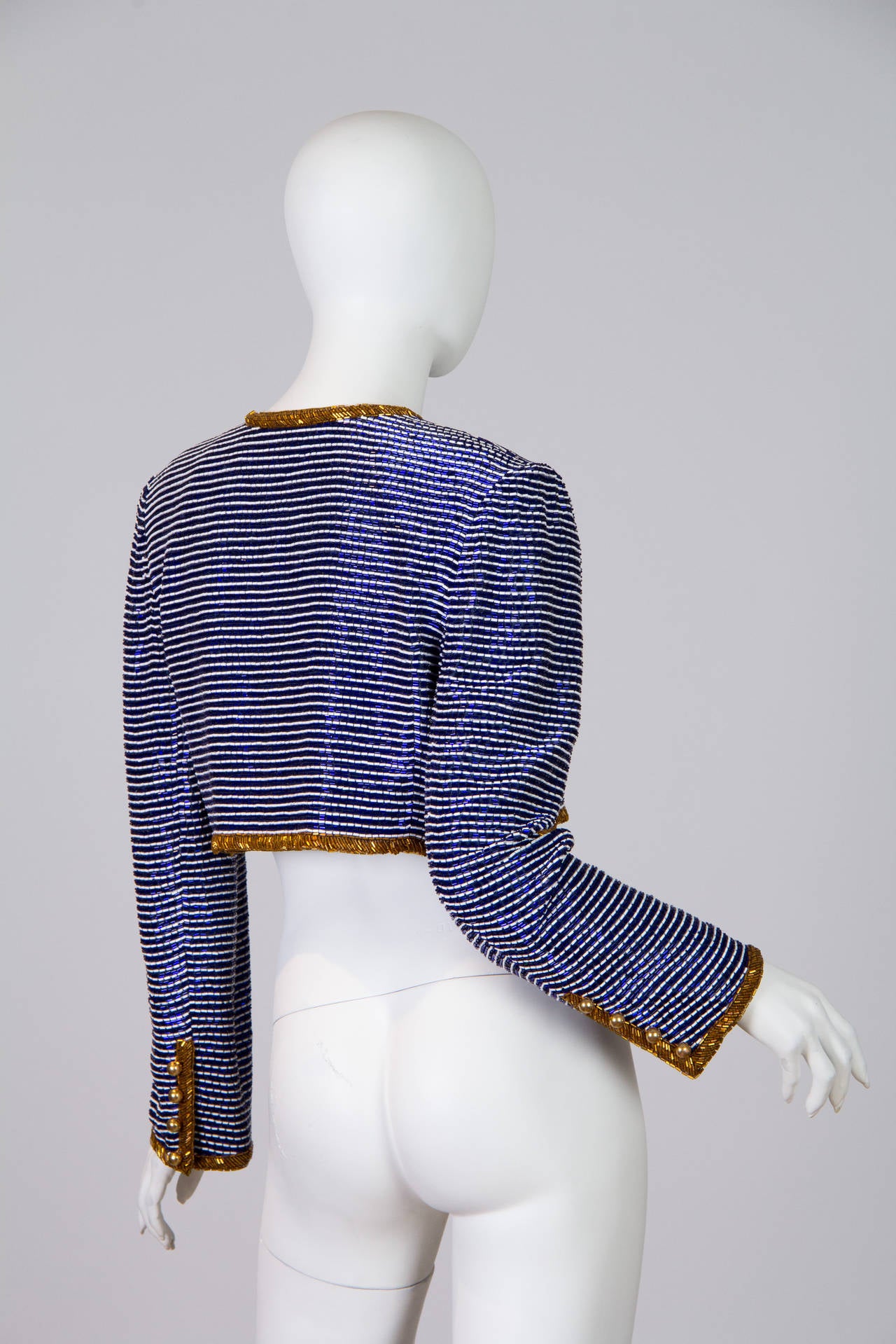 Black Russell Trusso Couture Cobalt Beaded Jacket