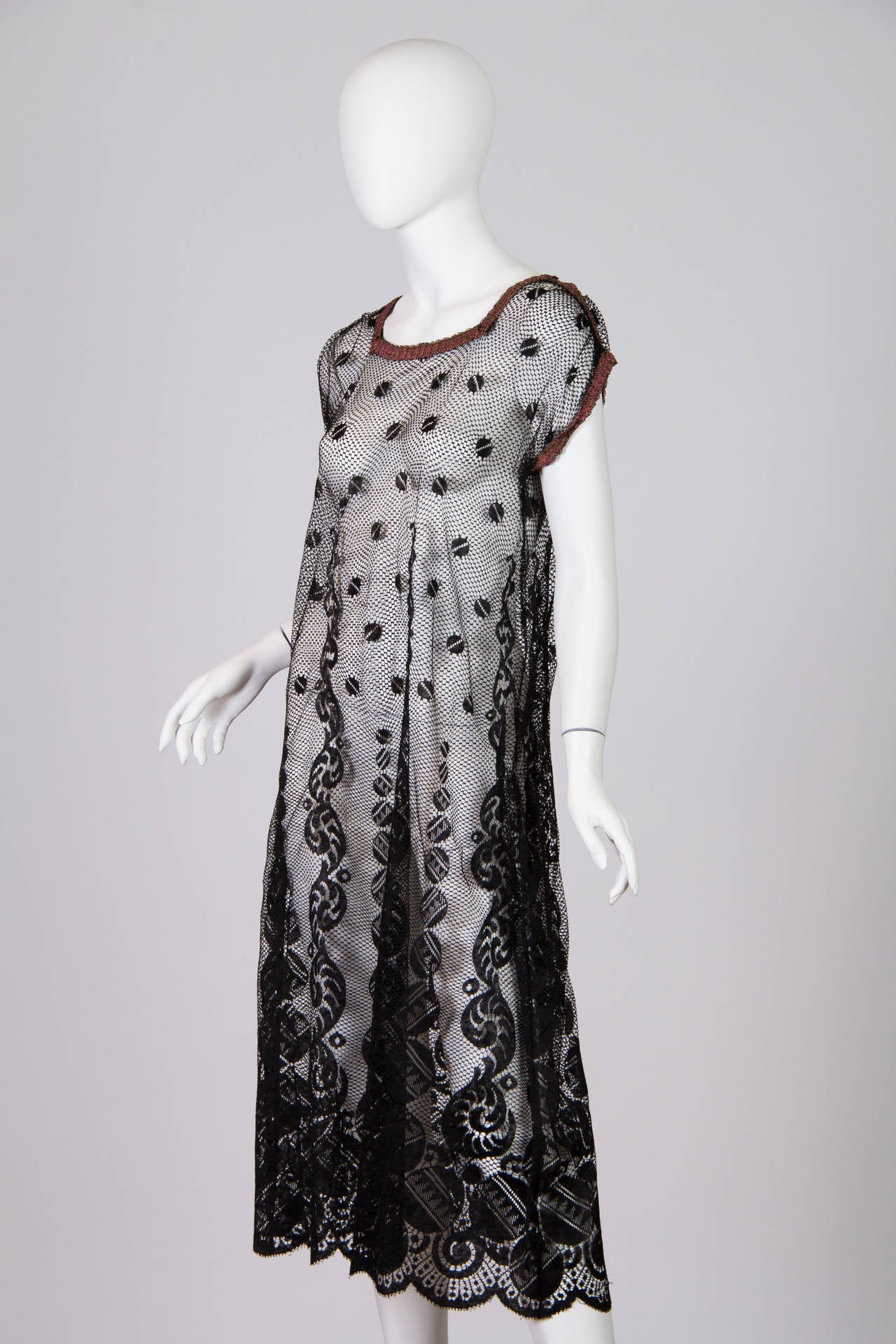 1920s Art Deco Silk Lace Dress For Sale at 1stdibs
