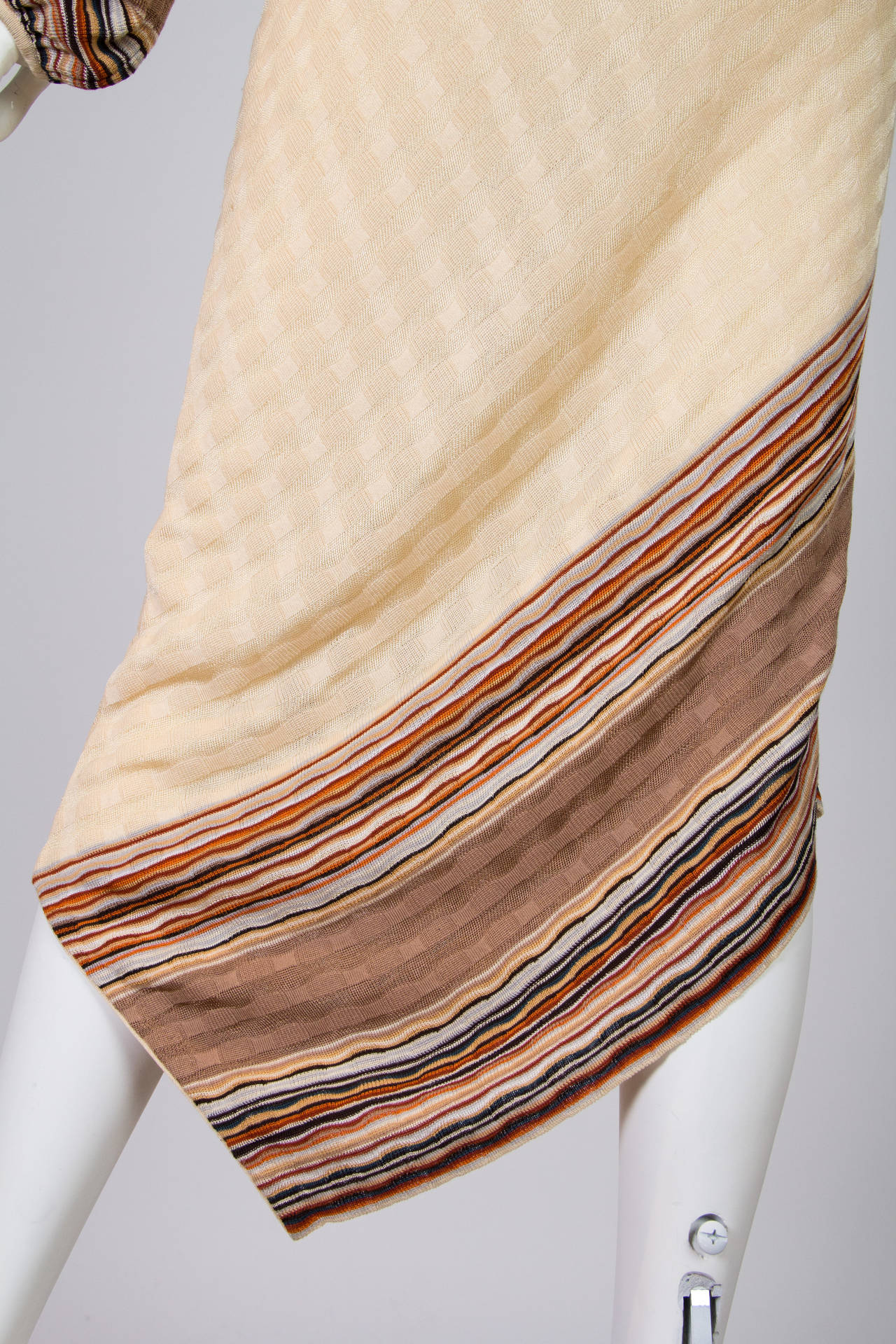 1990S MISSONI Ecru Striped Border Rayon & Cotton Knit Dress With Asymmetrical H 2
