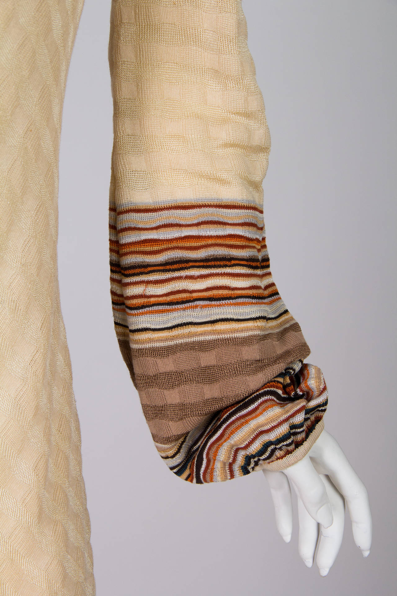 1990S MISSONI Ecru Striped Border Rayon & Cotton Knit Dress With Asymmetrical H 4