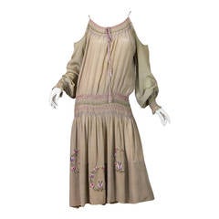 Antique Hand Embroidered 1920s Silk Boho Dress