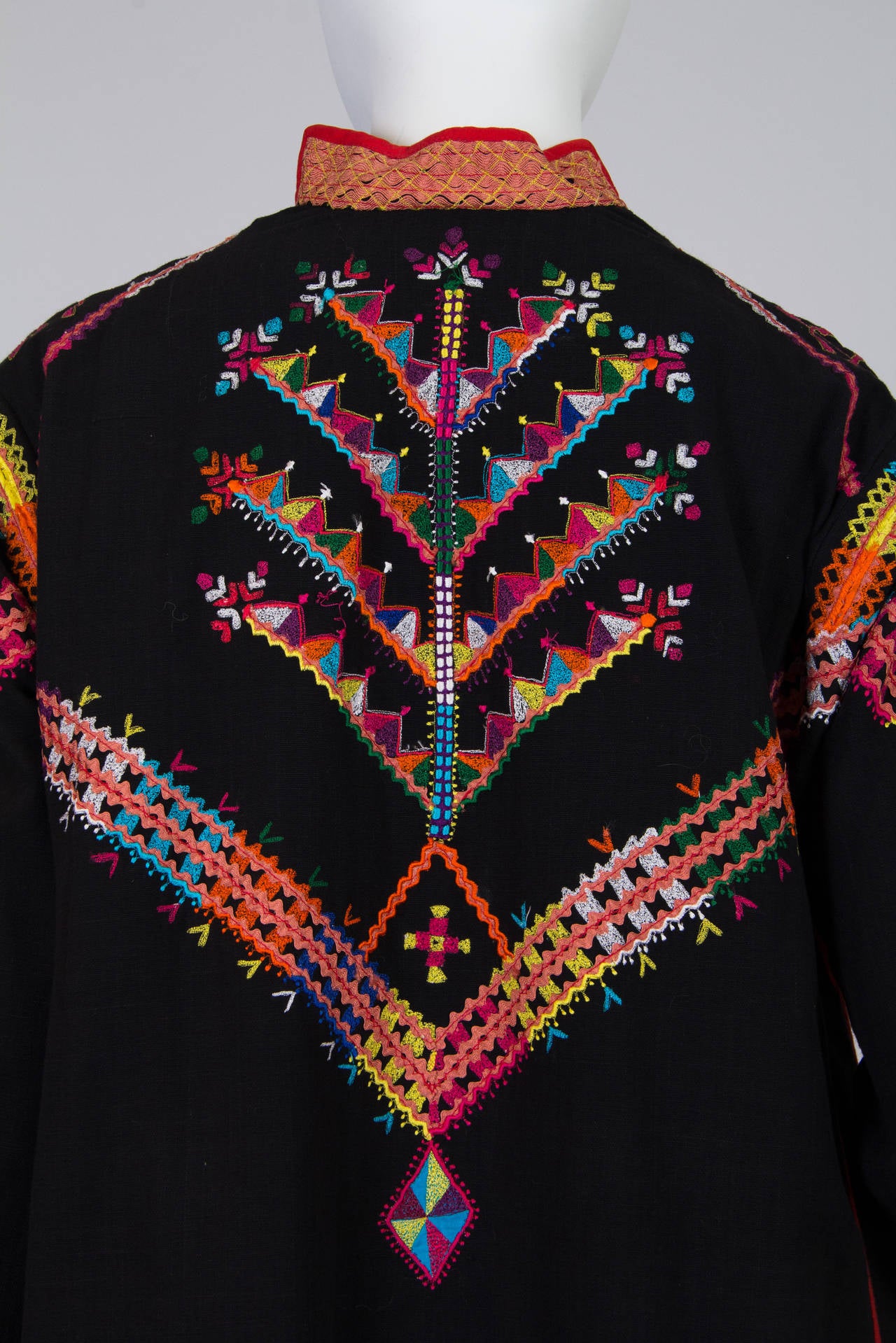 1960S Black Multicolored Powerful Long Embroidered Cloak Kaftan 3