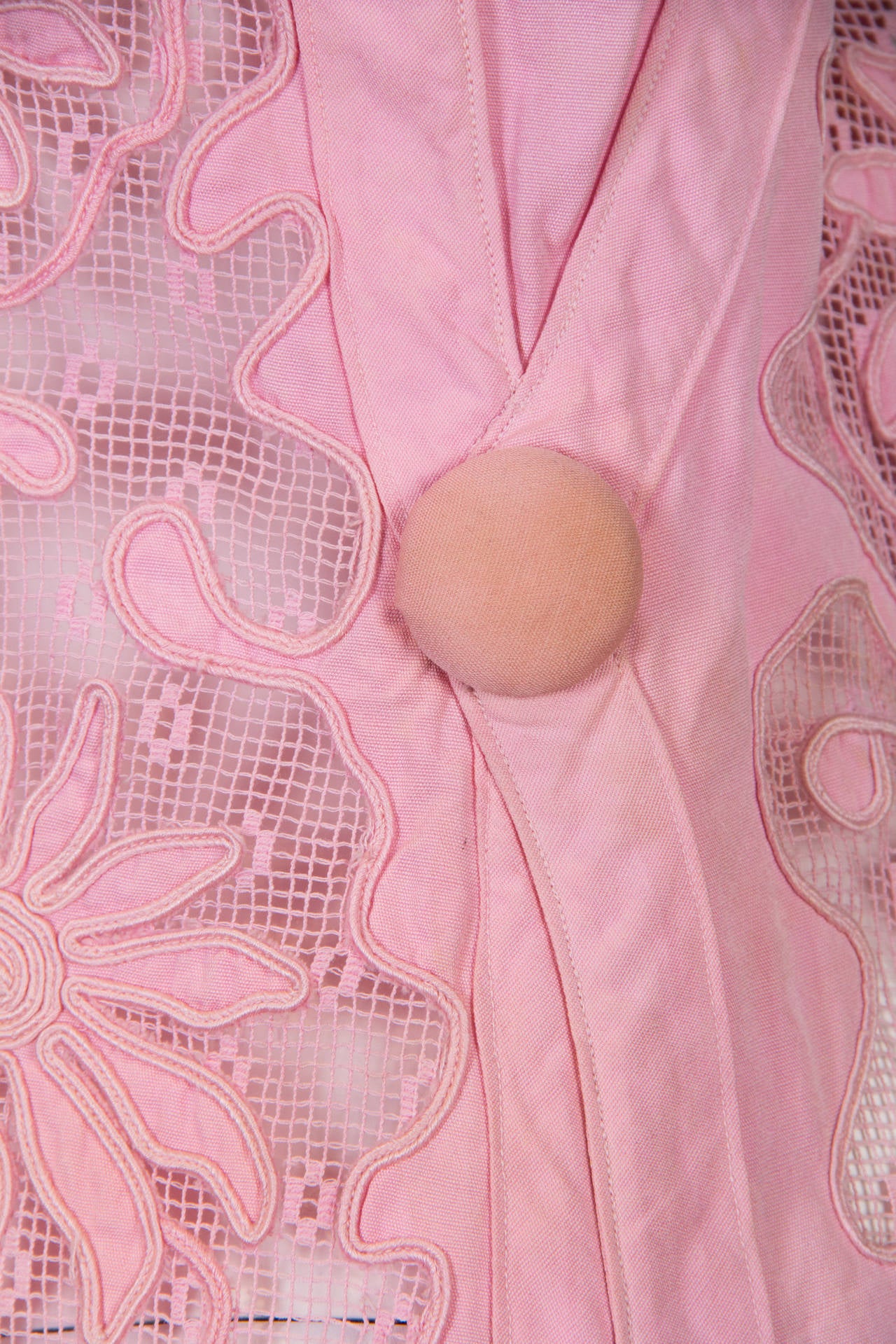1900S Baby Pink Cotton & Lace Edwardian Long Tunic Length Vest For Sale 1