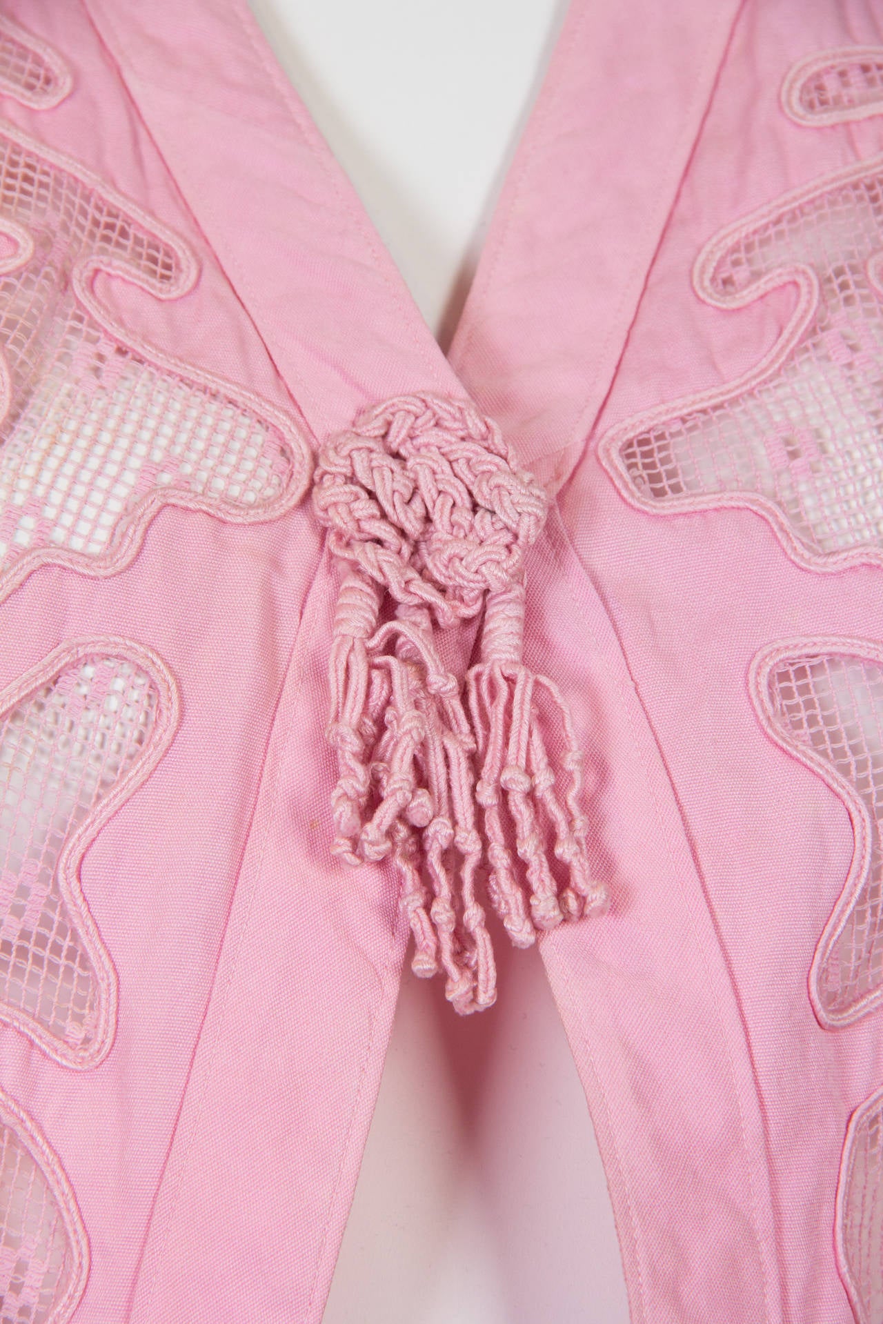 1900S Baby Pink Cotton & Lace Edwardian Long Tunic Length Vest 2