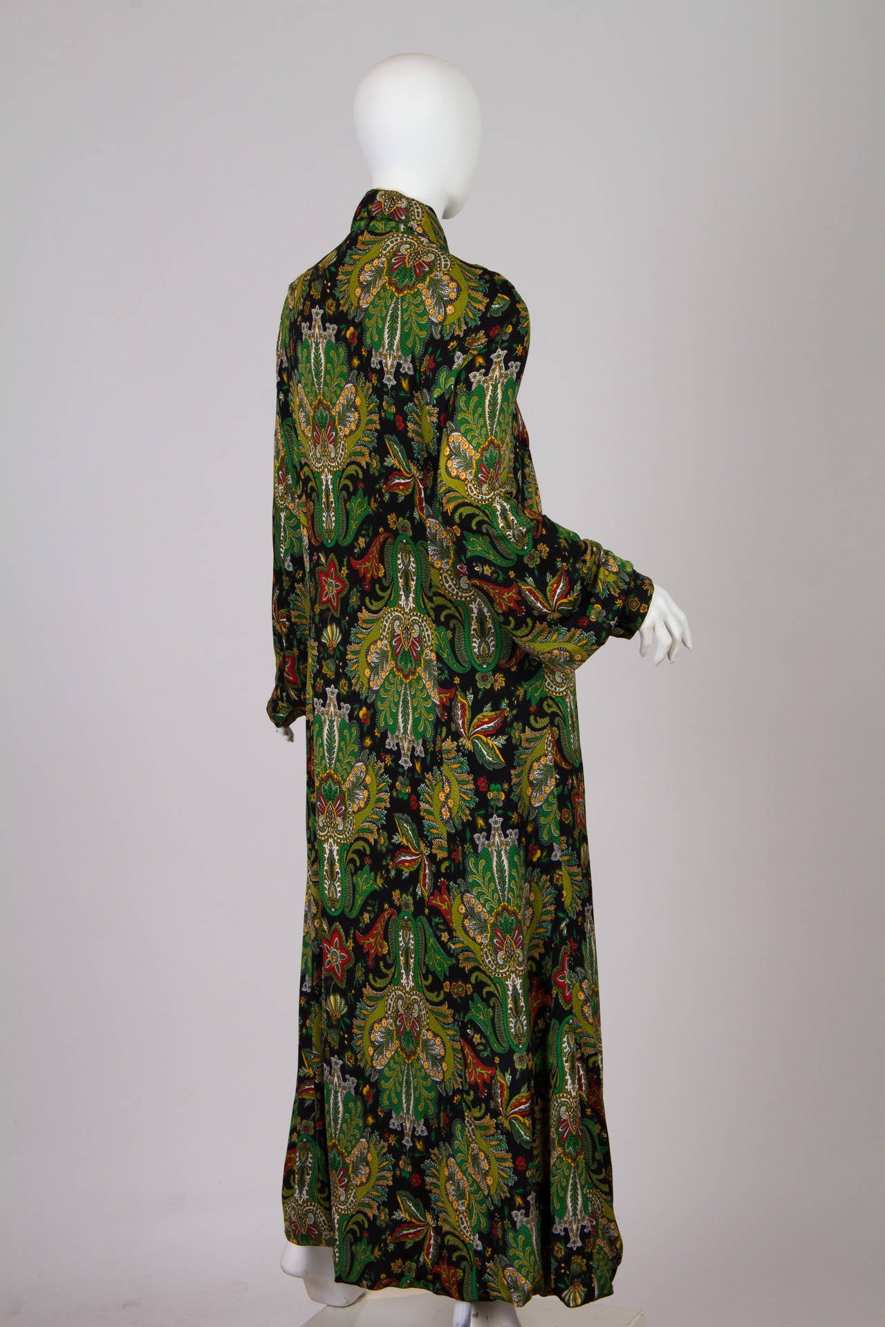 Black 1970s Italian Silk Jersey Paisley Coat from Fiandaca Couture