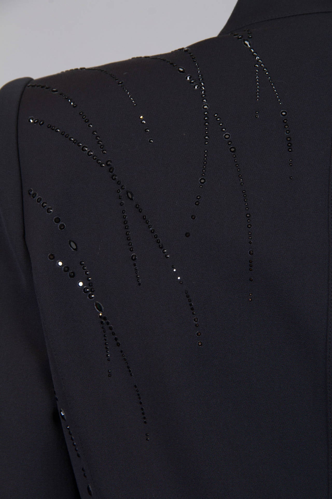 Made in France 1980S THIERRY MUGLER Gunmetal Grey Wool Jacket Studded With Crystals 