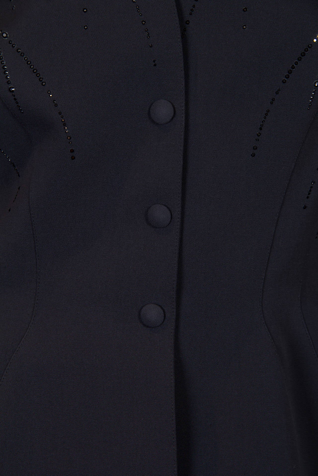Black 1980S THIERRY MUGLER Gunmetal Grey Wool Jacket Studded With Crystals For Sale
