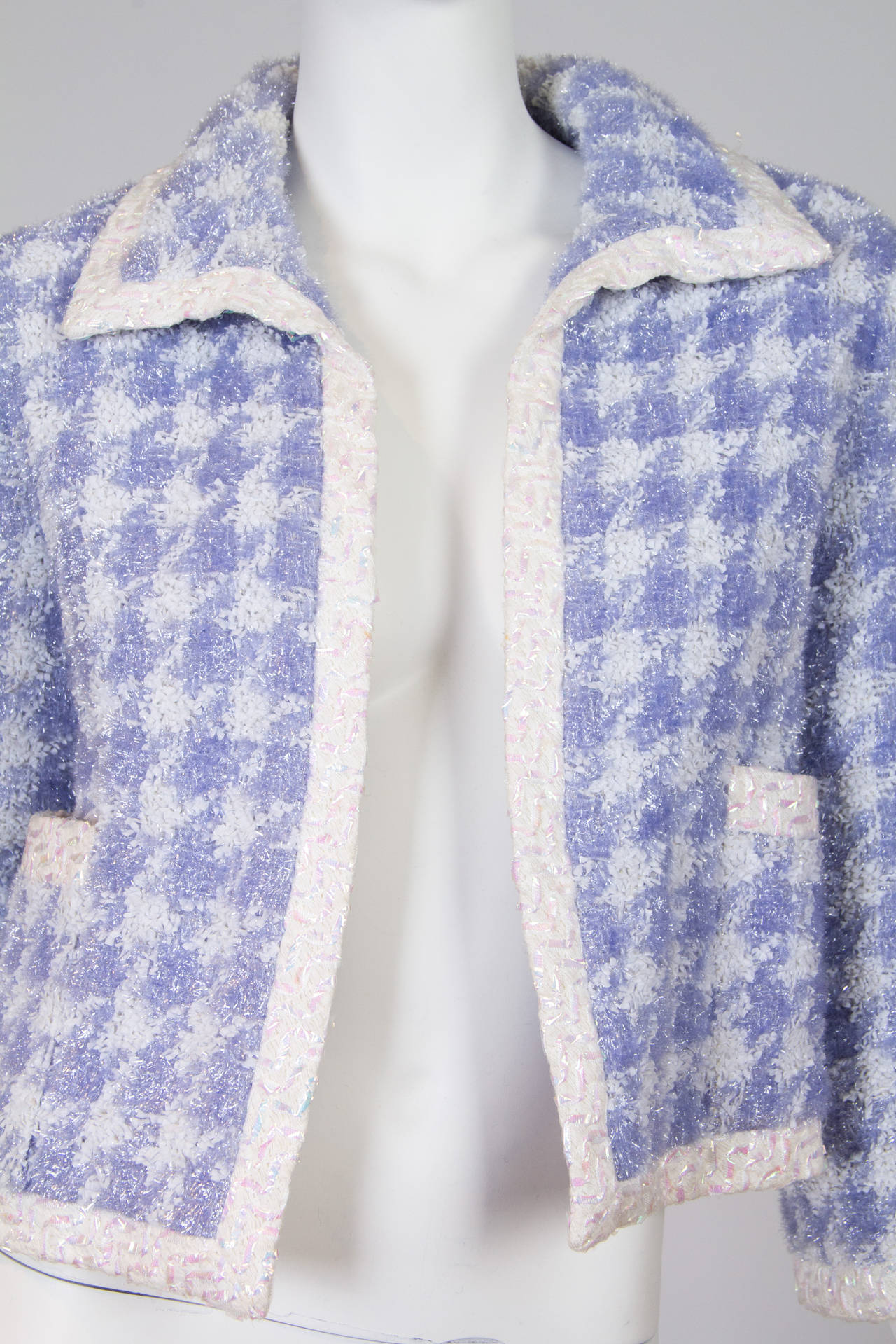 1990s Futuristic Lilac Lavender Chanel Tweed Jacket with Lurex 2