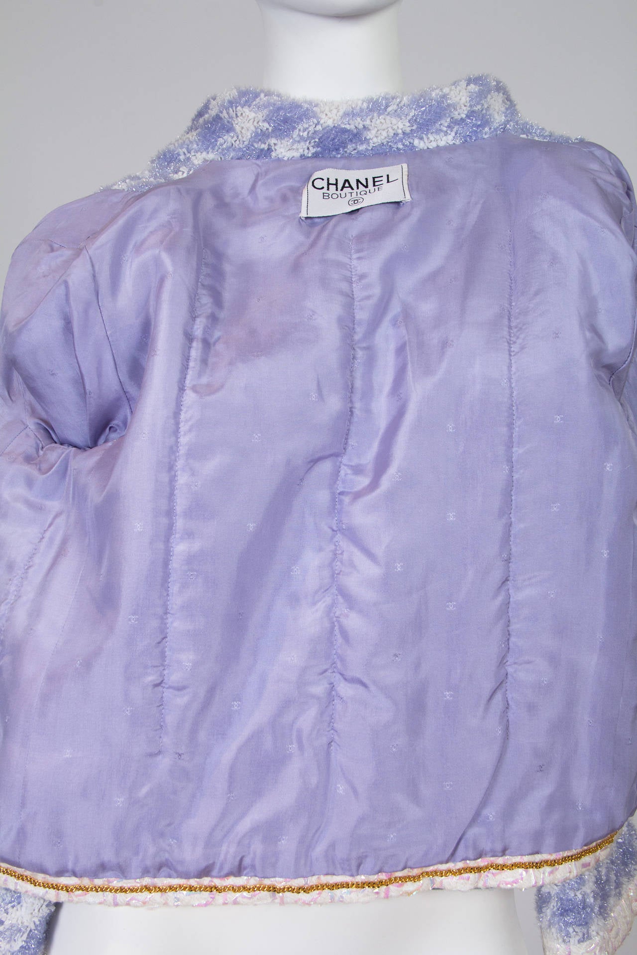 1990s Futuristic Lilac Lavender Chanel Tweed Jacket with Lurex 4
