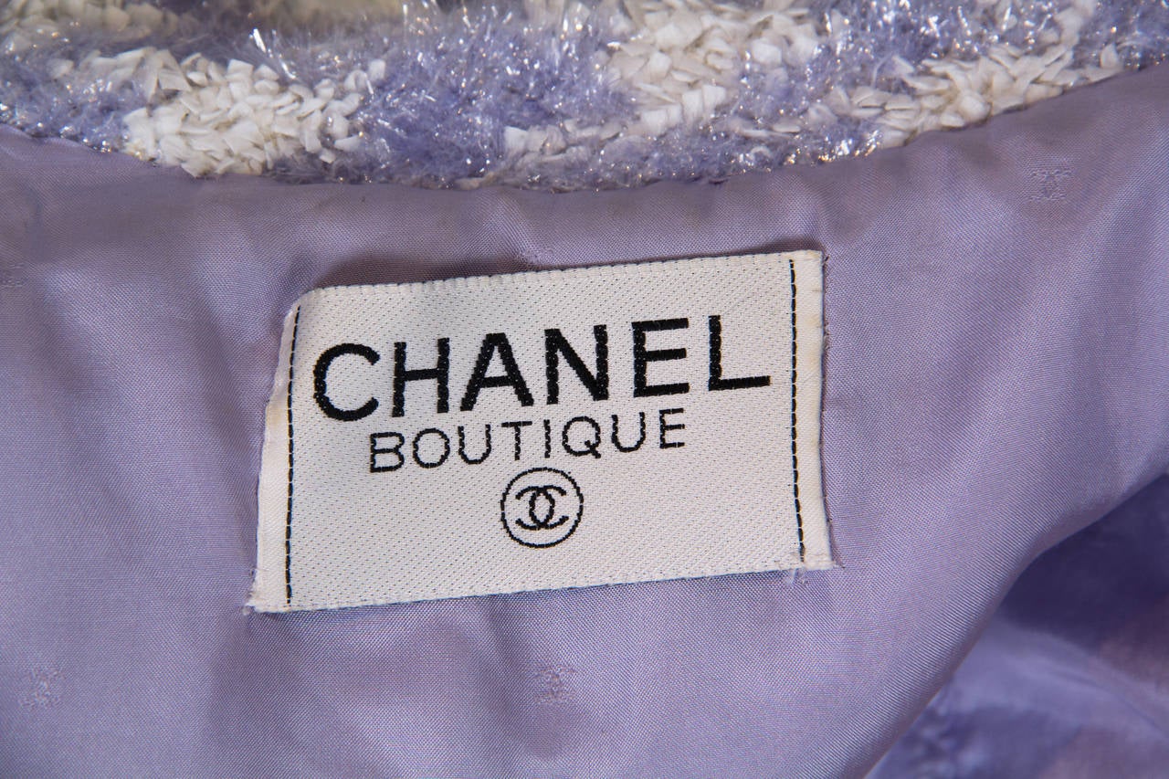 1990s Futuristic Lilac Lavender Chanel Tweed Jacket with Lurex 5