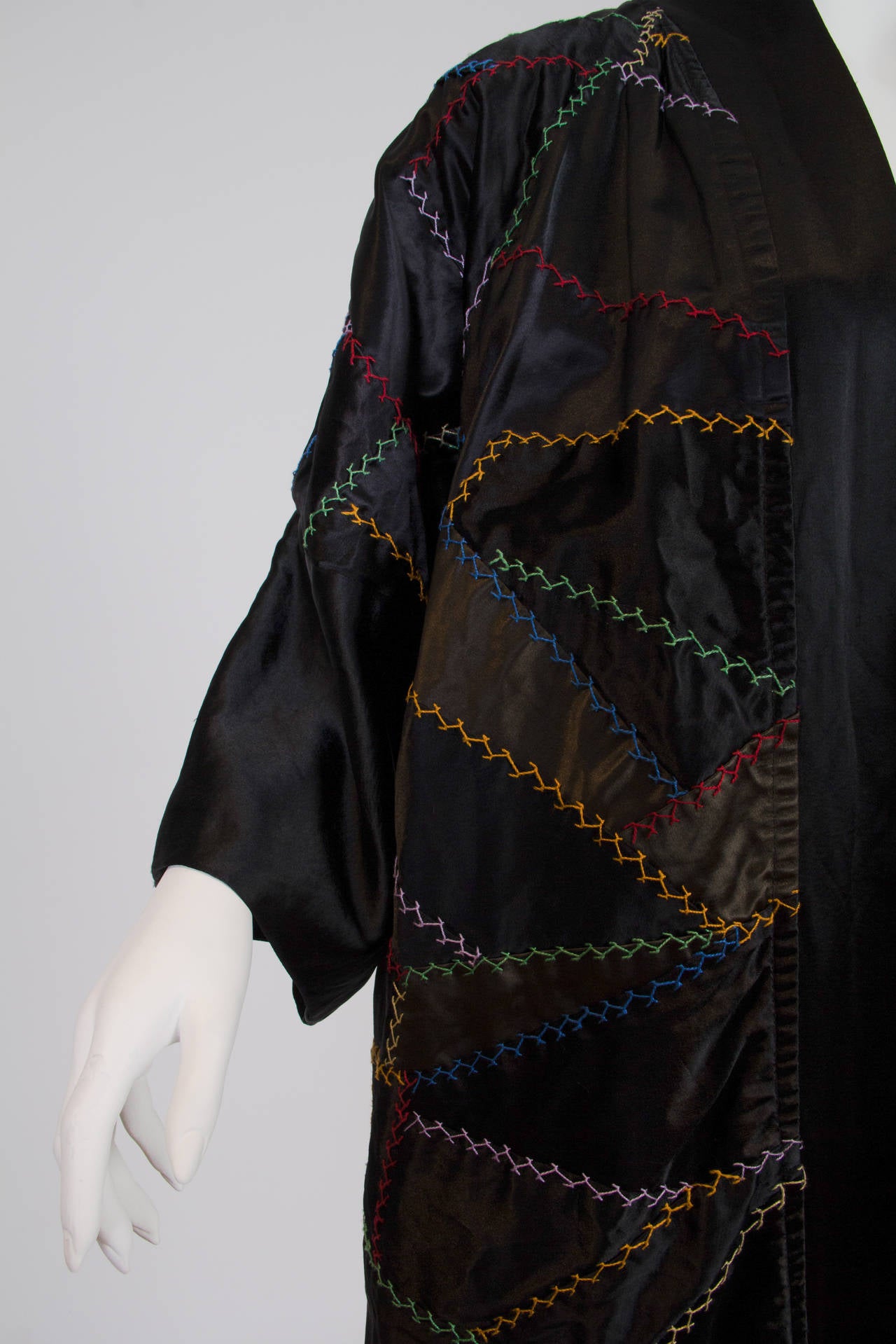 1920s Art Deco Flapper Era Embroidered Silk Crazy Quilt Patchwork Kimono Coat 3