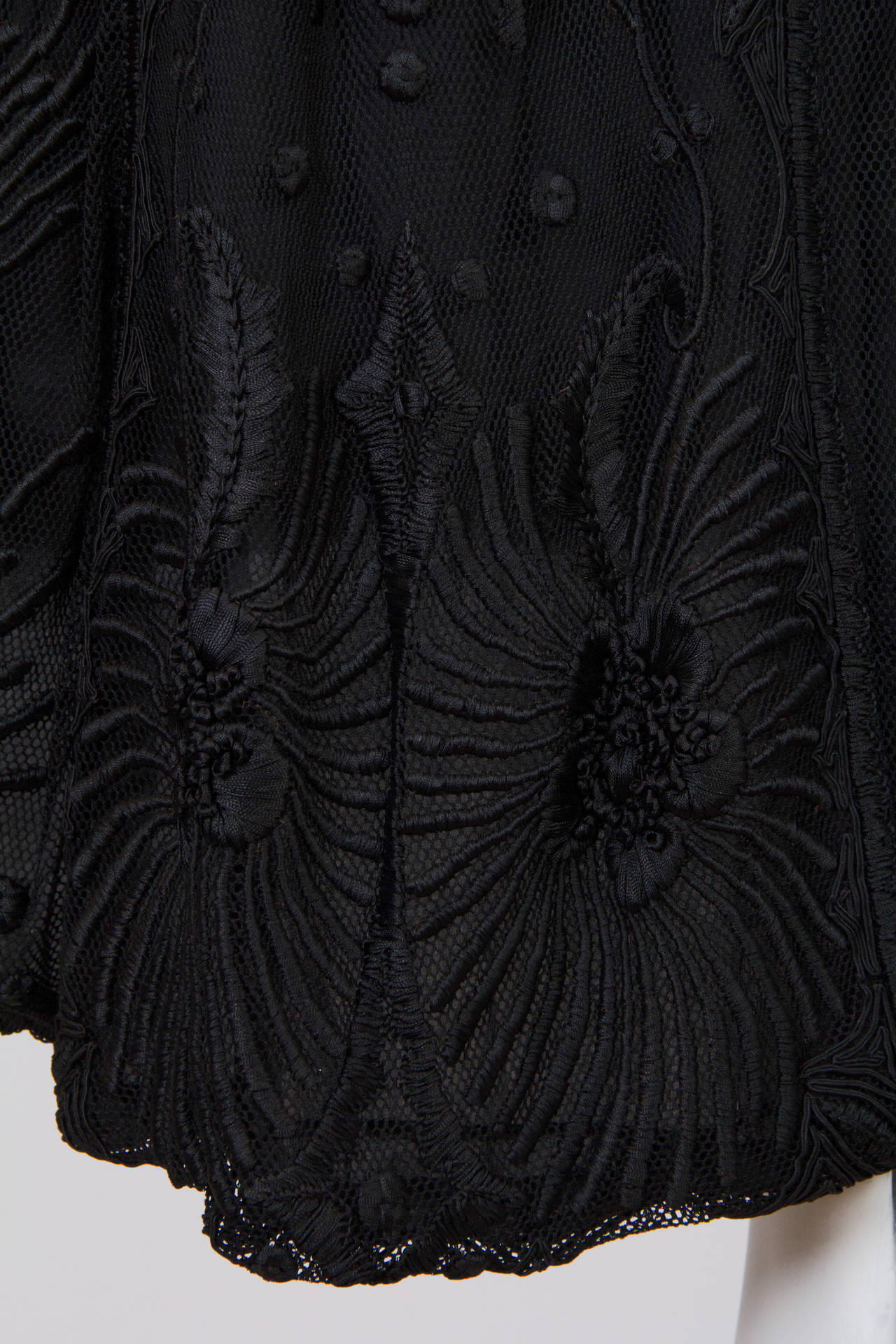 Edwardian Black Hand Embroidered Silk Net Long Duster For Sale 6