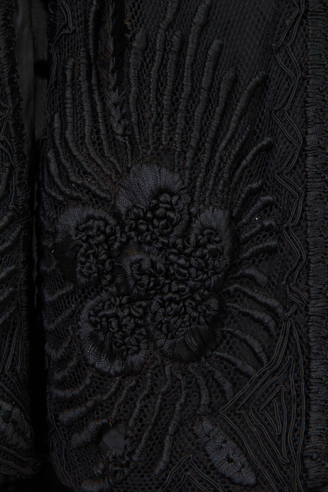 Edwardian Black Hand Embroidered Silk Net Long Duster For Sale at 1stDibs