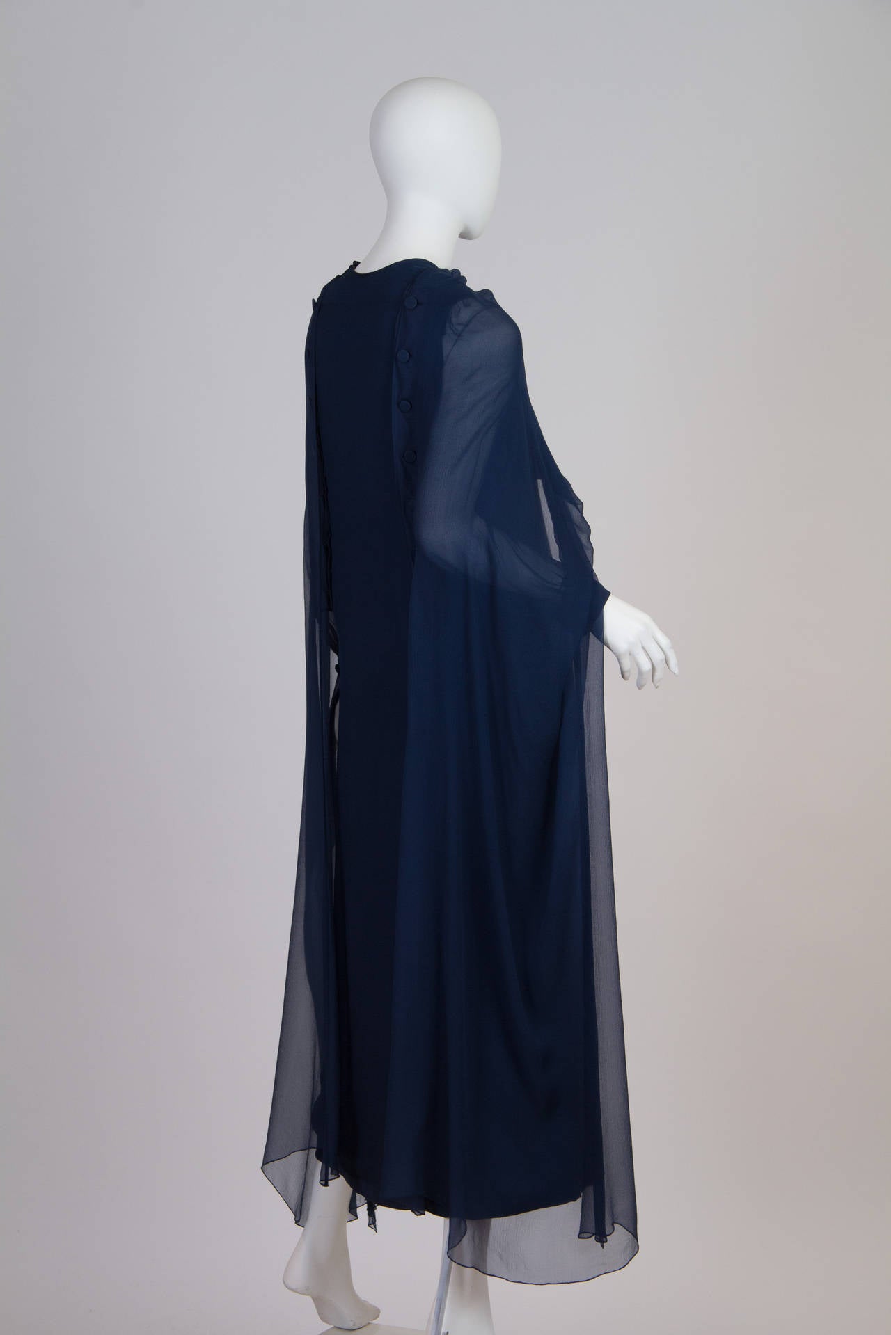 1960s Balmain Haute Couture Silk Chiffon Gown with Cape 2