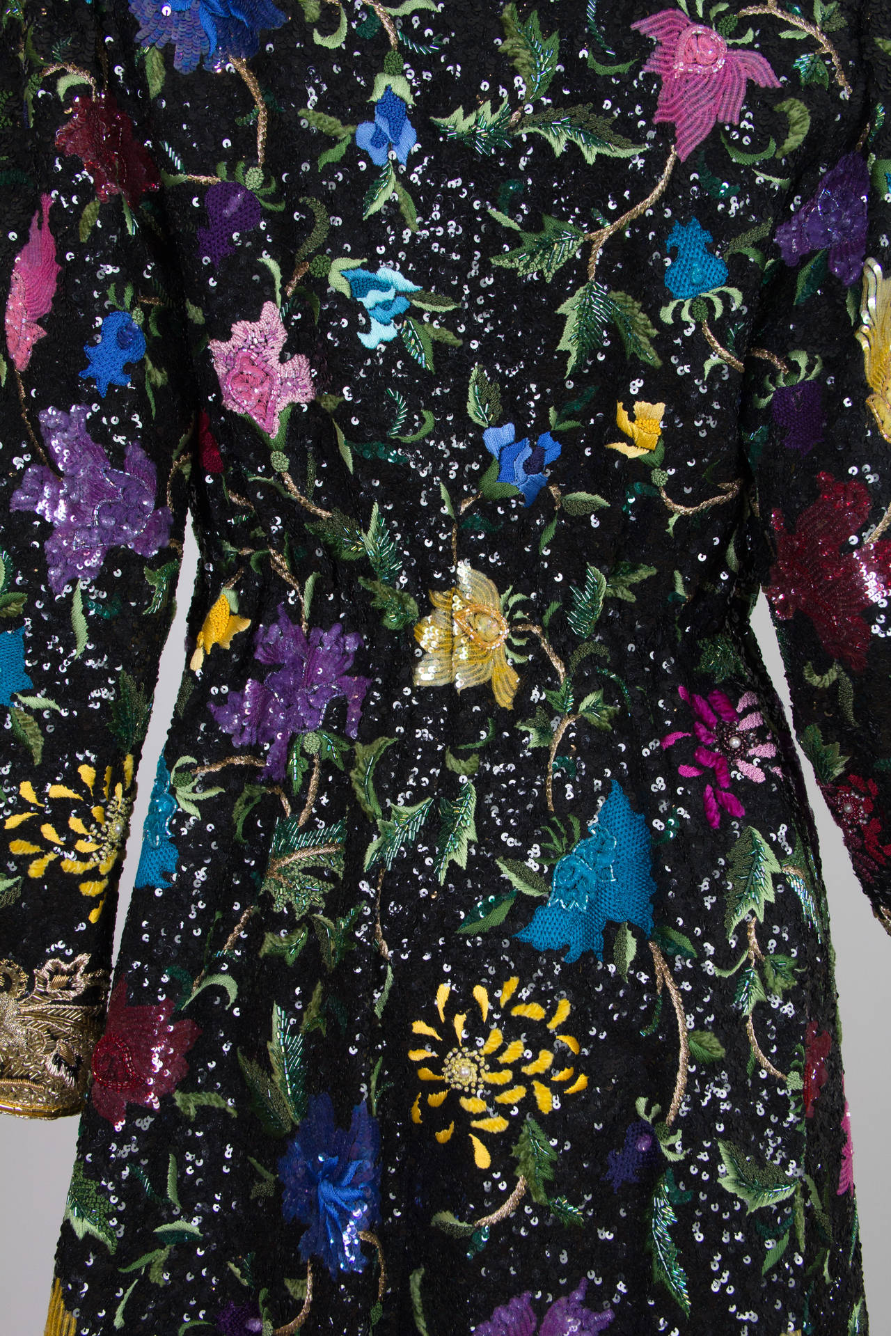 1980S MICHAEL NOVARESE Black Haute Couture Silk Taffeta Duster Covered In Excep For Sale 1