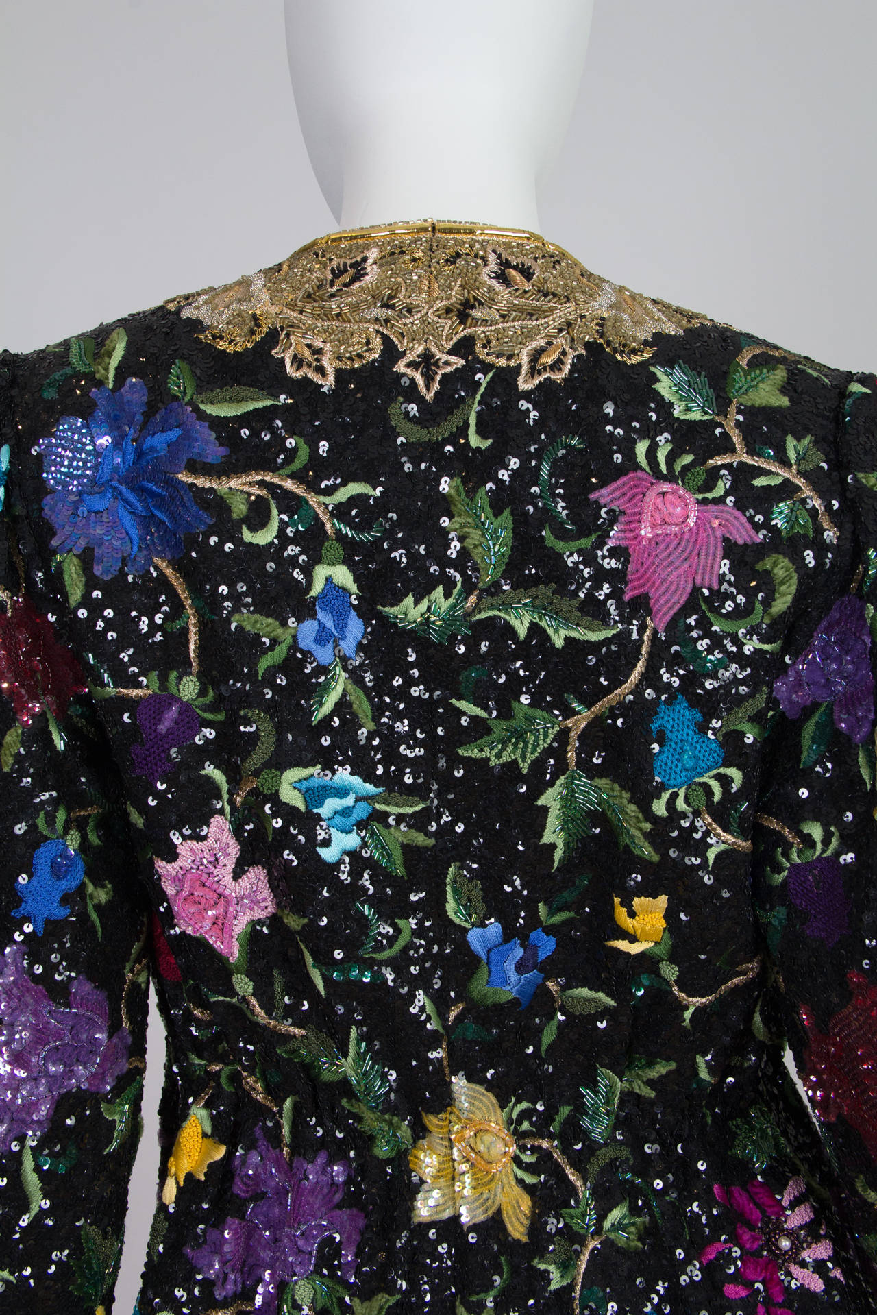1980S MICHAEL NOVARESE Black Haute Couture Silk Taffeta Duster Covered In Excep For Sale 2
