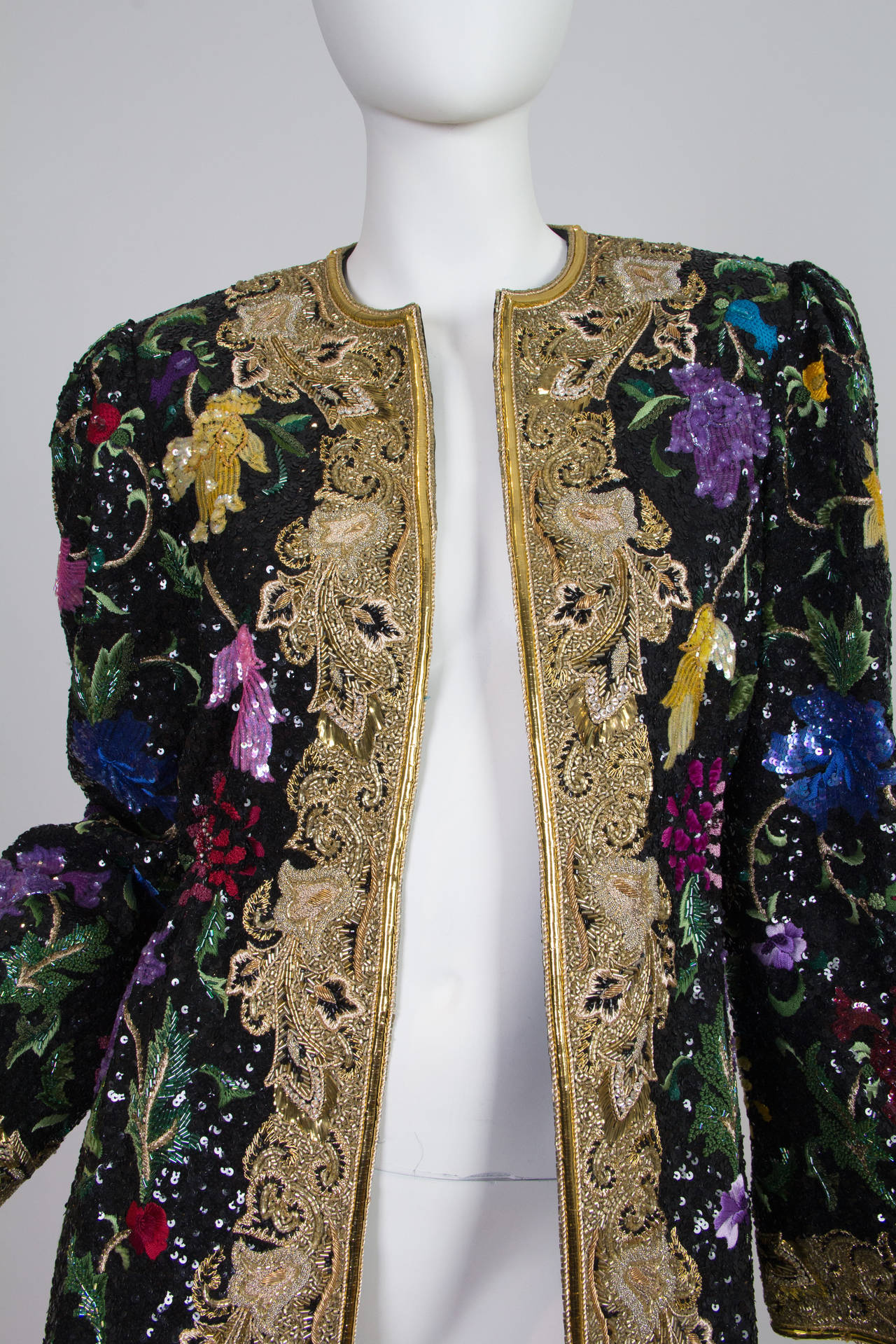1980S MICHAEL NOVARESE Black Haute Couture Silk Taffeta Duster Covered In Excep For Sale 4
