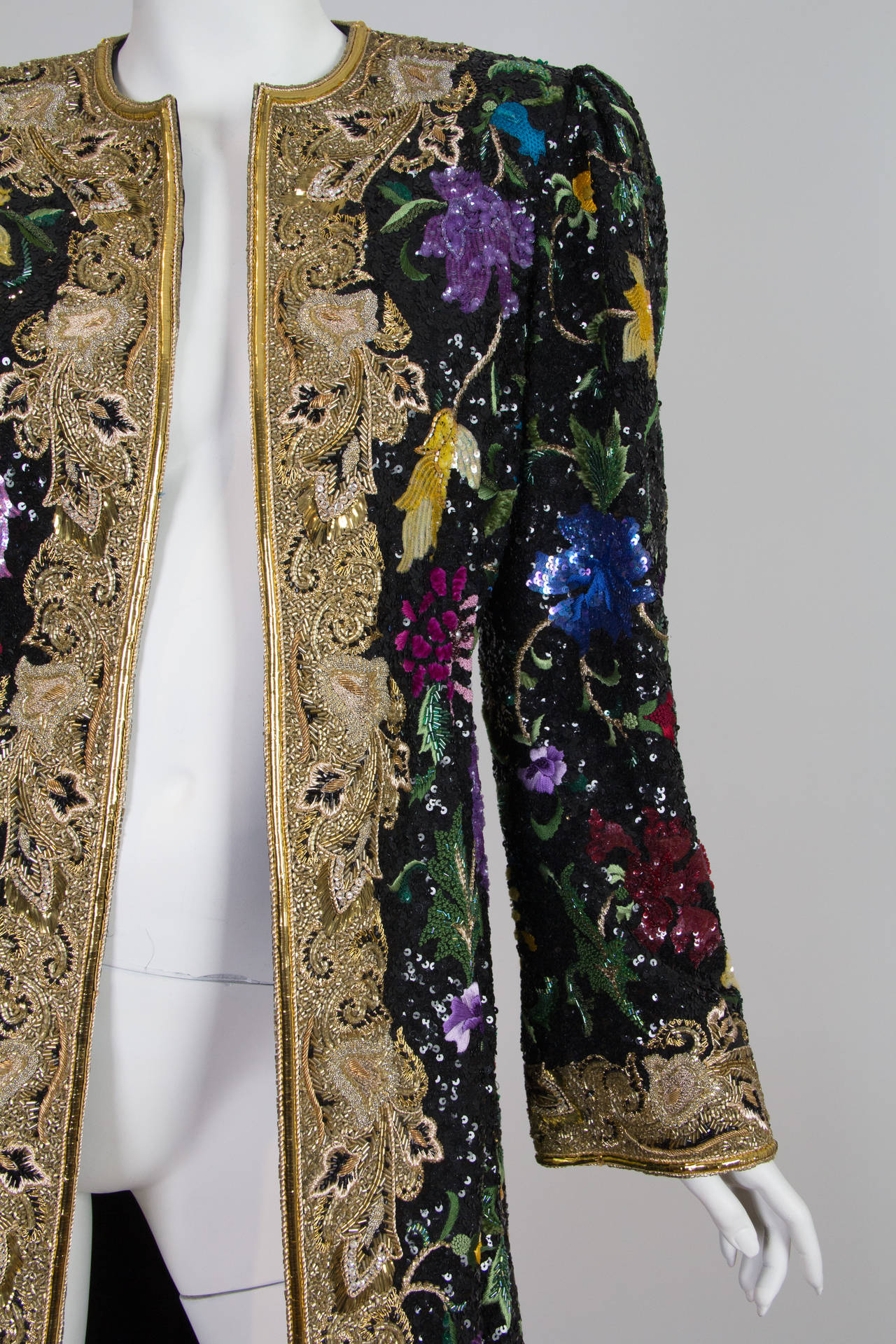 1980S MICHAEL NOVARESE Black Haute Couture Silk Taffeta Duster Covered In Excep For Sale 3