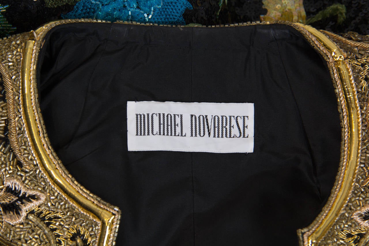 1980S MICHAEL NOVARESE Black Haute Couture Silk Taffeta Duster Covered In Excep For Sale 5