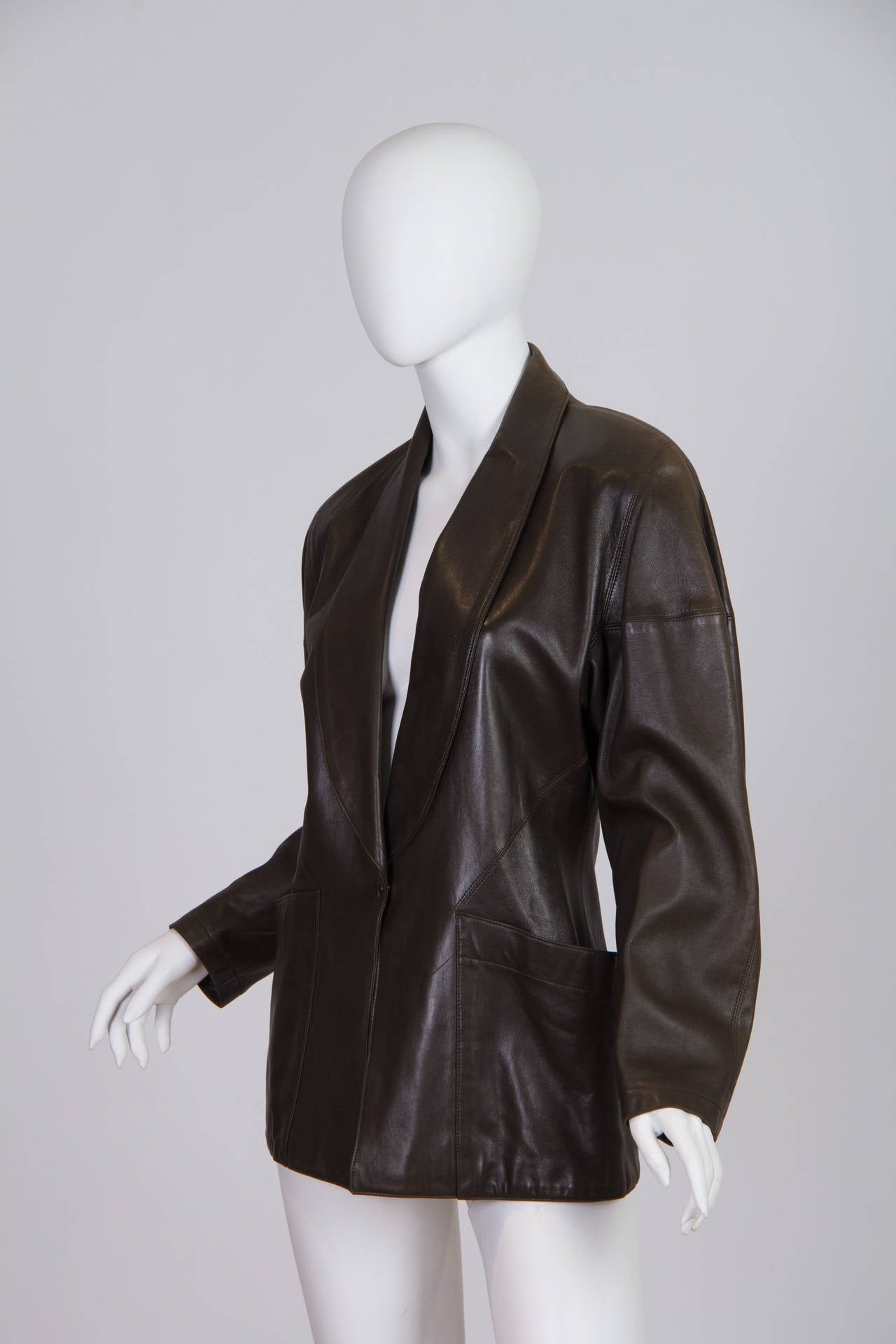 This is a great harder to find larger size jacket from Alaia. It's loose on our mannequin and is meant to fit snug in the waist. Great butter soft leather and large hip pockets make this jacket a dream to wear.