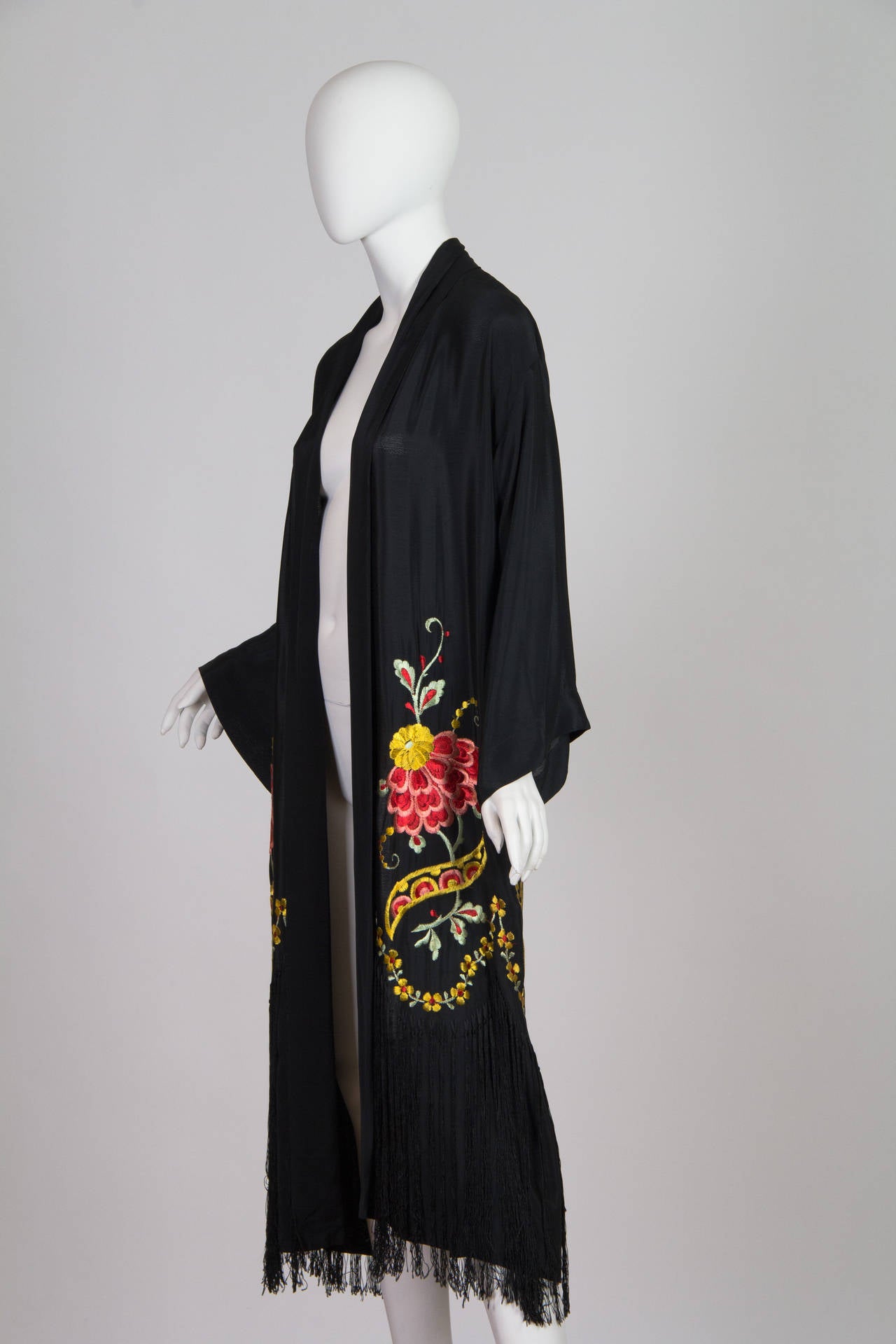 Women's 1920s Embroidered Kimono with Fringe