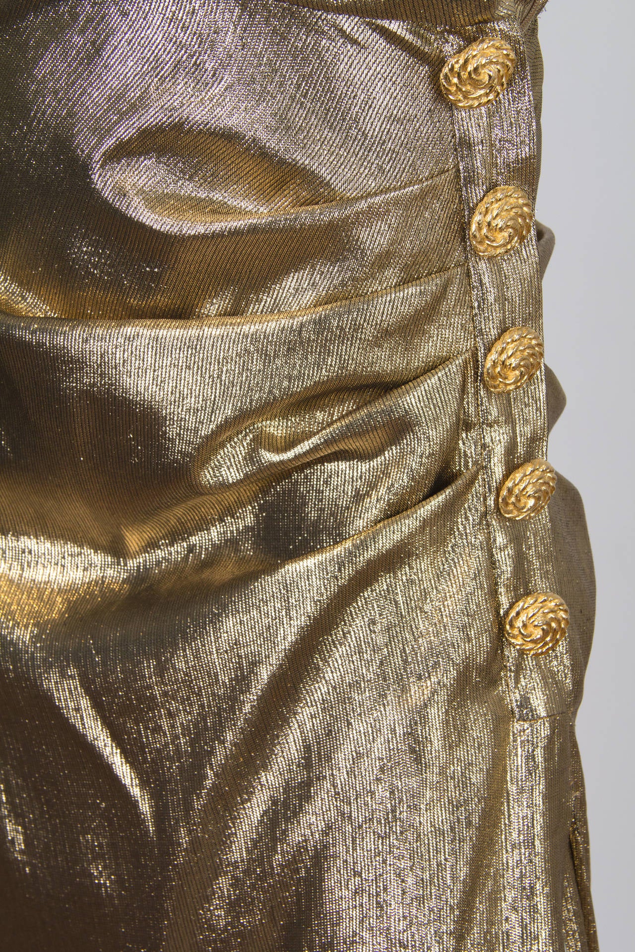 Yves Saint Laurent YSL Gold Lamé Gown with Slit In Excellent Condition In New York, NY
