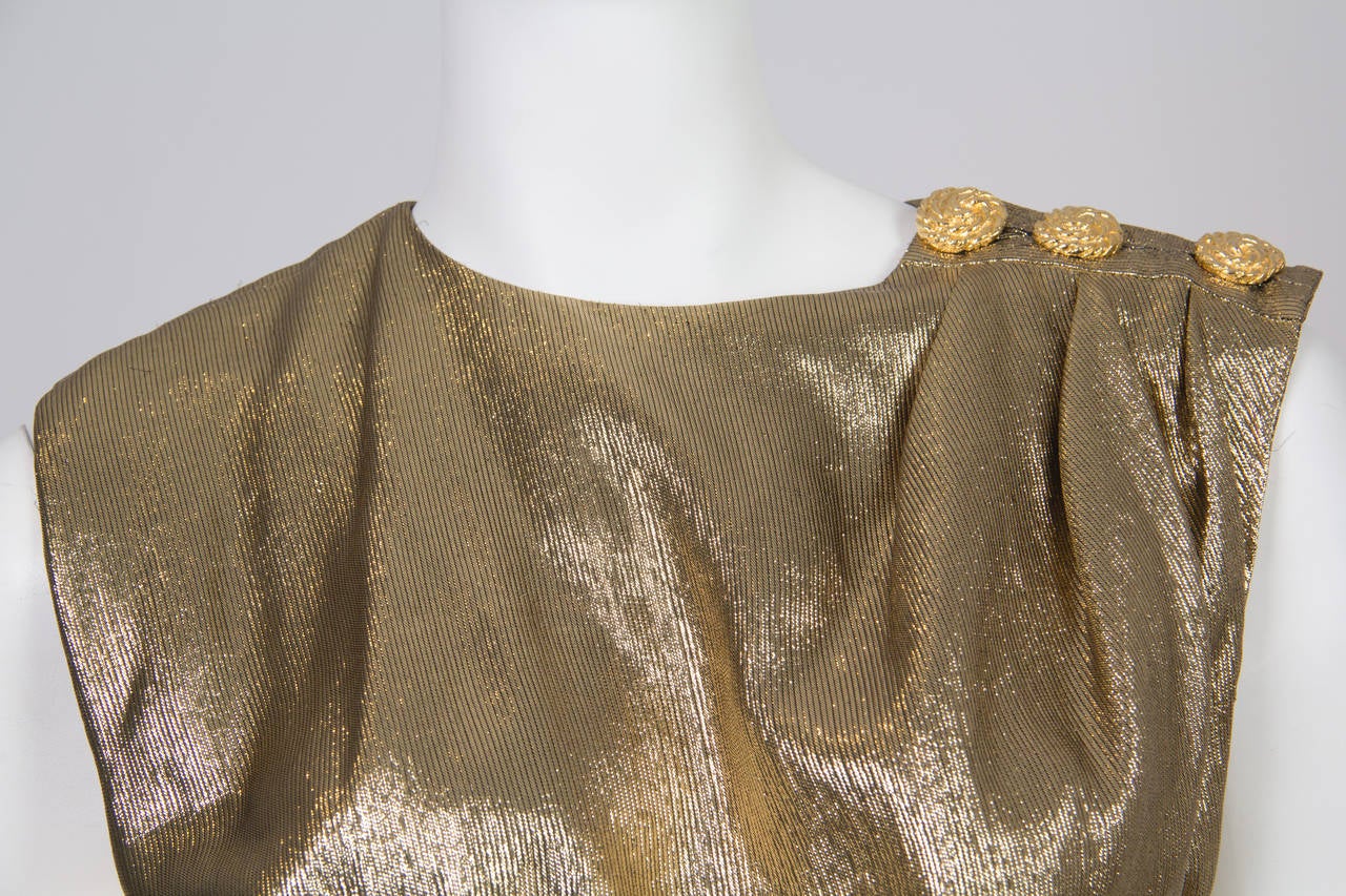 Brown Yves Saint Laurent YSL Gold Lamé Gown with Slit