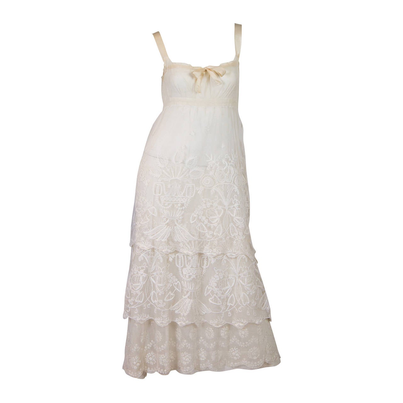 Edwardian Cotton Princess Lace Dress at 1stDibs