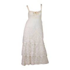 Antique Edwardian Cotton Princess Lace Dress