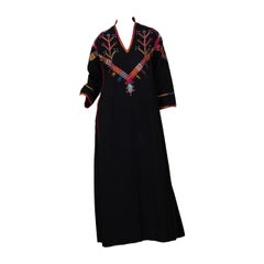 1960S Black Multicolored Powerful Long Embroidered Cloak Kaftan
