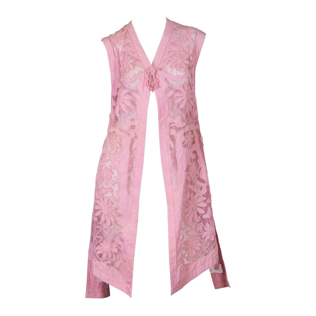 1900S Baby Pink Cotton & Lace Edwardian Long Tunic Length Vest