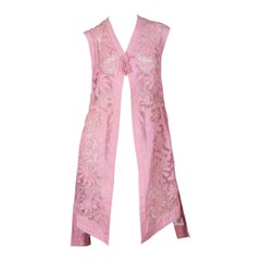 Antique 1900S Baby Pink Cotton & Lace Edwardian Long Tunic Length Vest