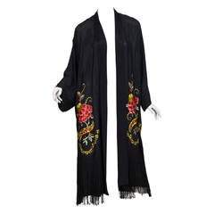 Antique 1920s Embroidered Kimono with Fringe