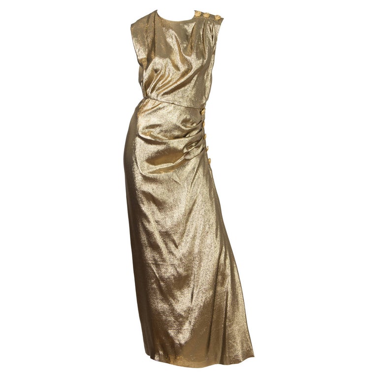 Yves Saint Laurent YSL Gold Lamé Gown with Slit at 1stDibs | ysl gown ...